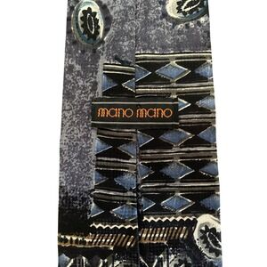 Mano Mano Mens Silk Tie Blue Grey Geometric Abstract Made in Canada RN 86412